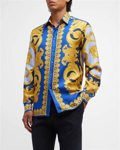 versace silk shirt men free shipping|1st copy Versace shirt men.